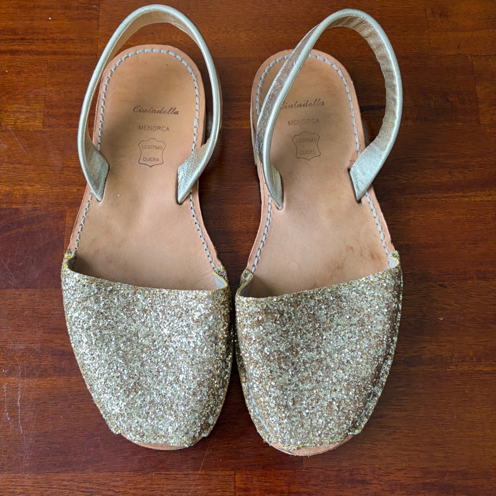 Ciutadella de Menorca Leather Gold Glitter Sandals EU 40/US 9.5